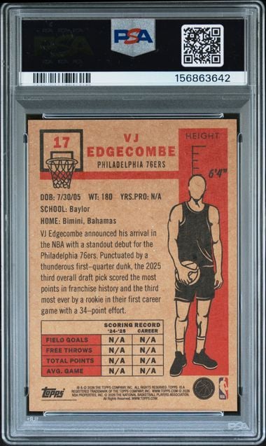 Graded 2026 Topps Living VJ Edgecombe #17 Background Variation Rookie RC Basketball Card PSA 9 Mint - Image 2
