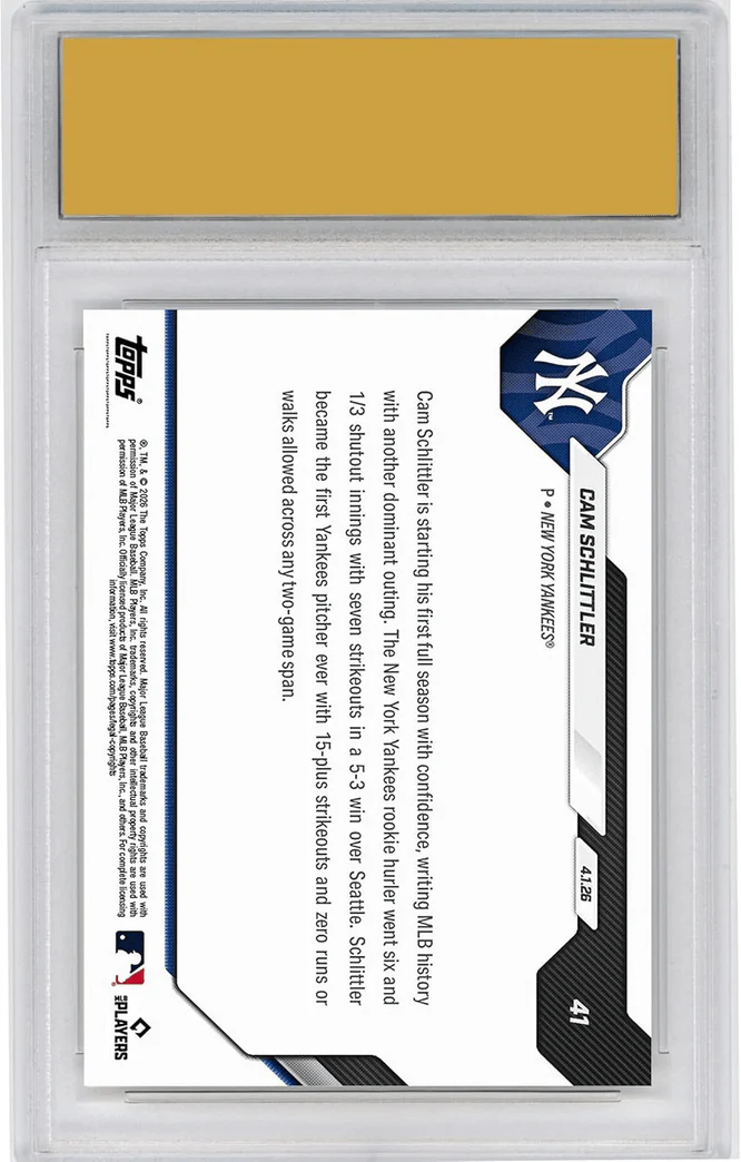 Graded 2026 Topps Now Cam Schlittler #41 Yankees First: 15+ K, 0 R, 0 BB in 2 Start Span New York Yankees Rookie RC Baseball Card HOFSM 10 Gem Mint - Image 2
