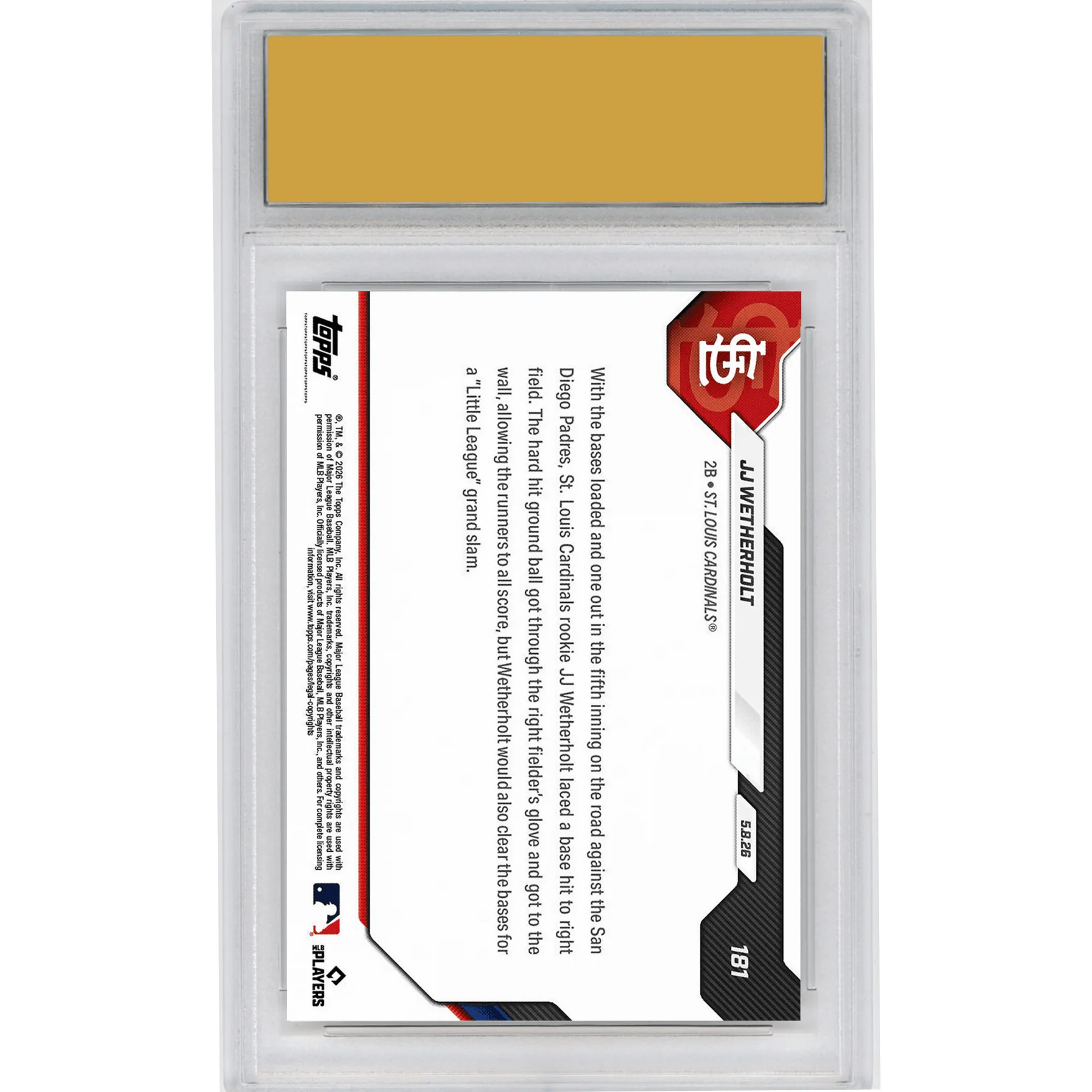 Graded 2026 Topps Now JJ Wetherholt #181 Little League Grand Slam Sparks Cardinals to Victory St Louis Cardinals Rookie RC Baseball Card HOFSM 10 Gem Mint - Image 2