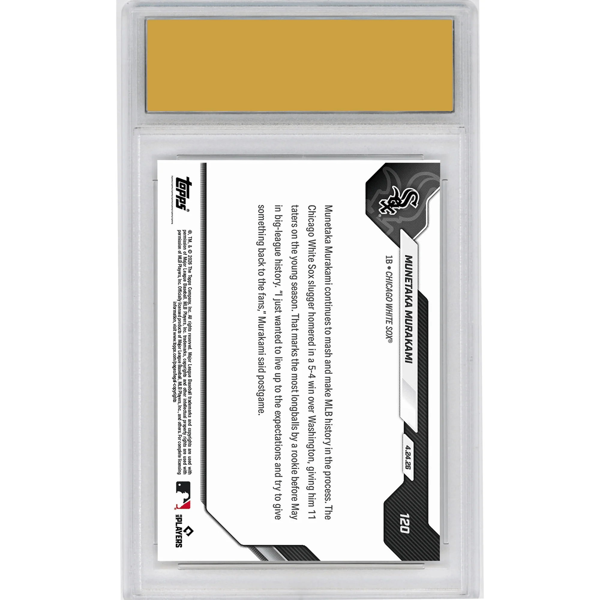 Graded 2026 Topps Now Munetaka Murakami #120 11 Home Runs Are Most By Rookie Before May in MLB Lore Chicago White Sox Rookie RC Baseball Card HOFSM 10 Gem Mint - Image 2