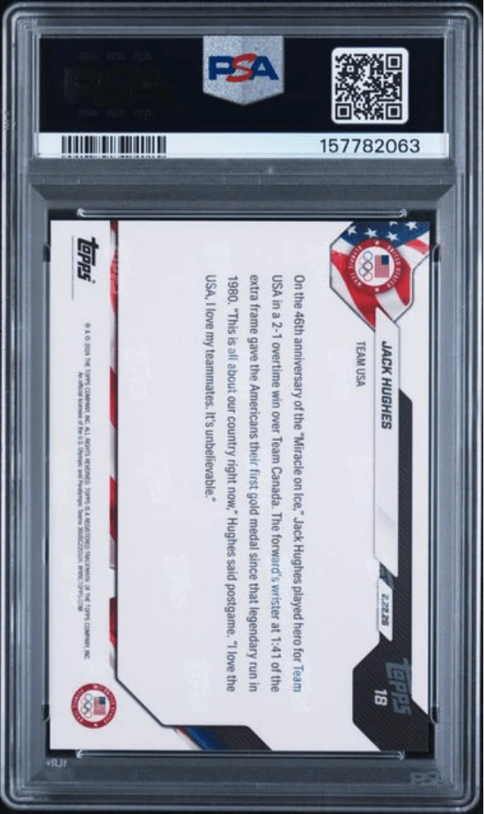 Graded 2026 Topps Now Olympics Jack Hughes #18 Team USA Hockey Card PSA 9 Mint - Image 2