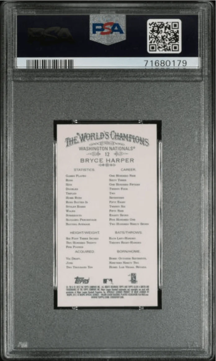 Graded 2102 Topps Allen & Ginter Bryce Harper #12 Mini Rookie RC Baseball Card PSA 10 Gem Mint - Image 2