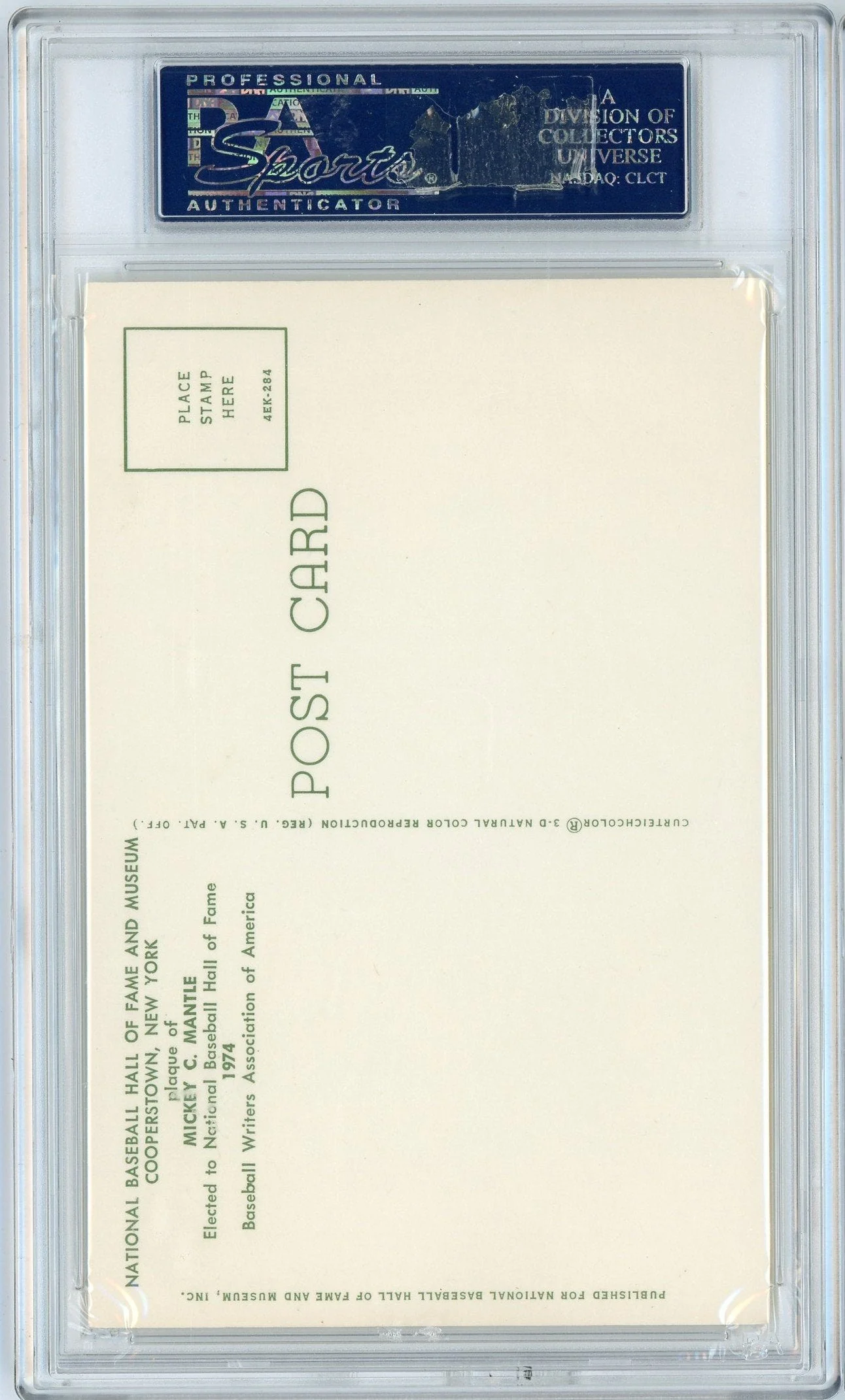 Graded Baseball Hall of Fame Plaque Mickey Mantle Signed Autographed Baseball Postcard PSA/DNA 7 Near Mint - Image 2