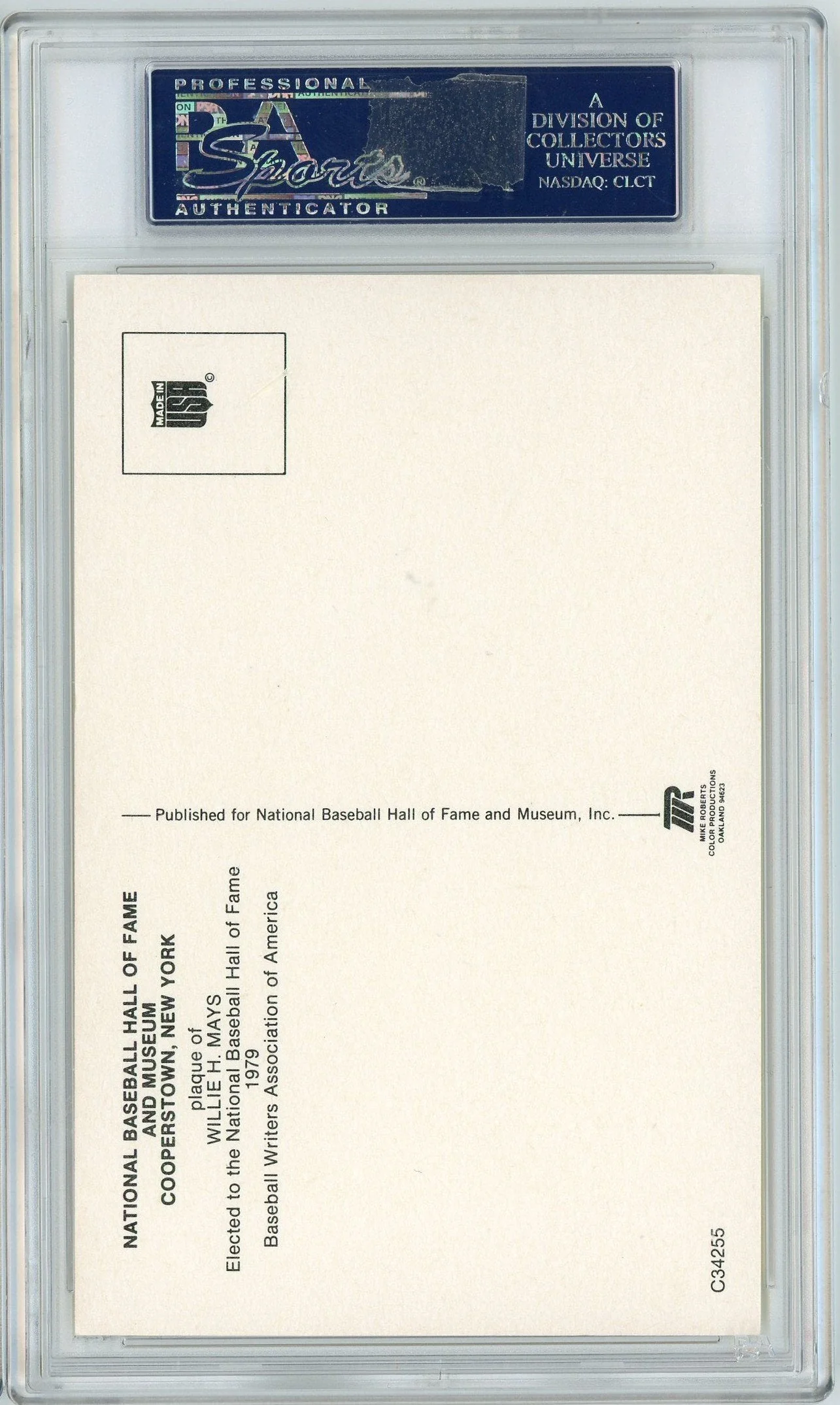 Graded Baseball Hall of Fame Plaque Willie Mays Signed Autographed Baseball Postcard PSA 7 Near Mint - Image 2